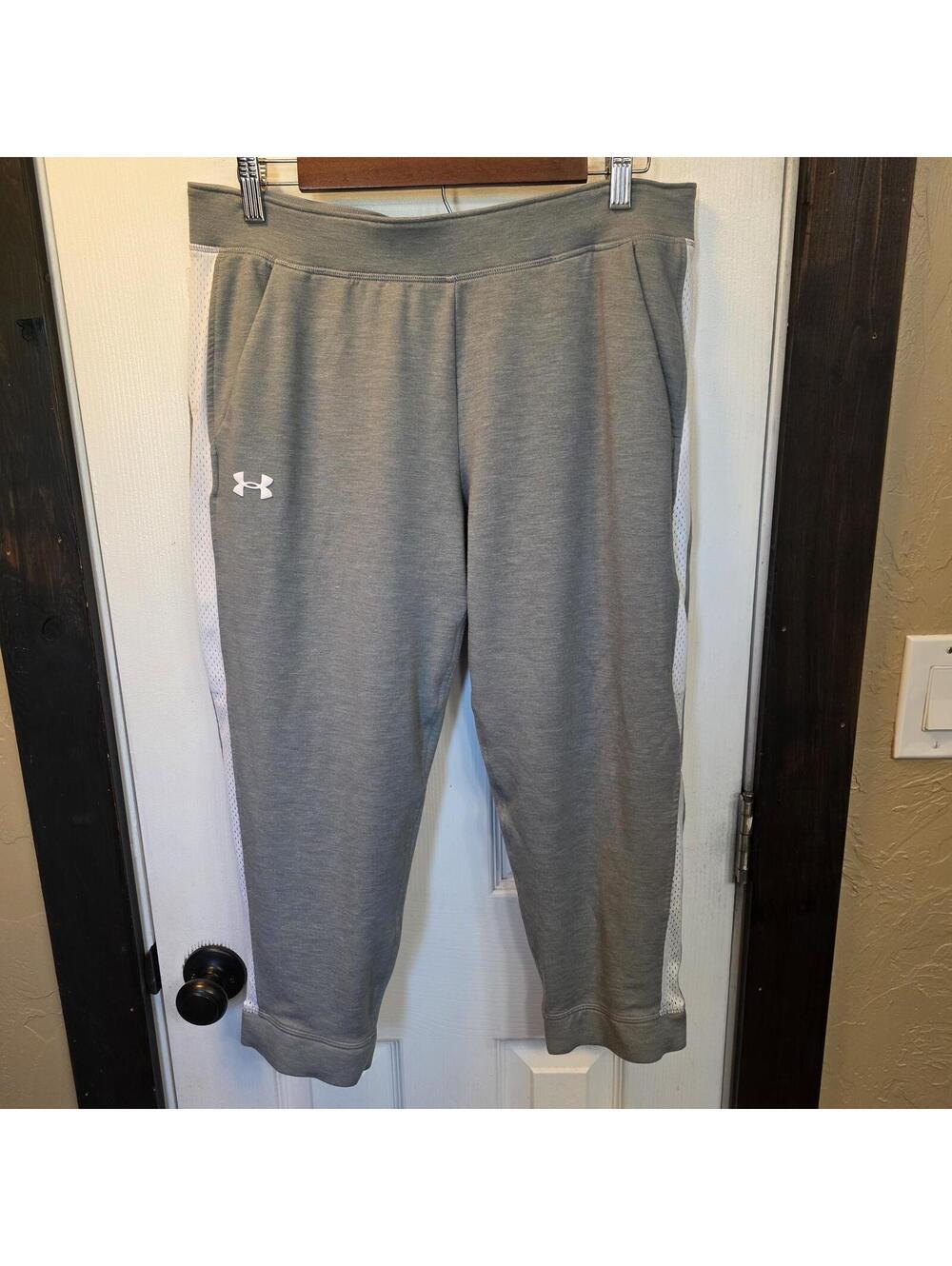 Under Armour Women's Gray Athletic Capri Pants w/ White Mesh Side Panels-Large